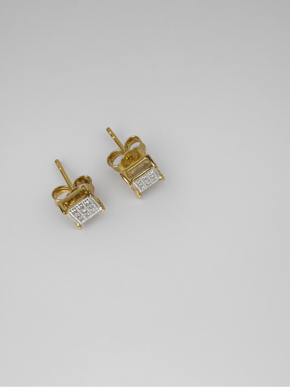 925 Gold Plated Sterling Silver Square Cluster CZ Stud Earrings